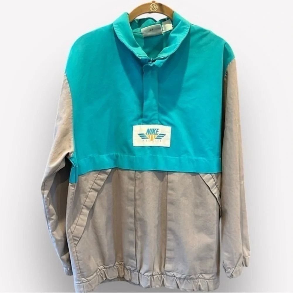 🕺🐠Vintage Nike Pro Club windbreaker half zip teal gray color block medium
